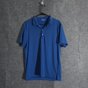 J. McLaughlin Mens Blue Striped Performance Golf Polo Shirt Medium Sports
